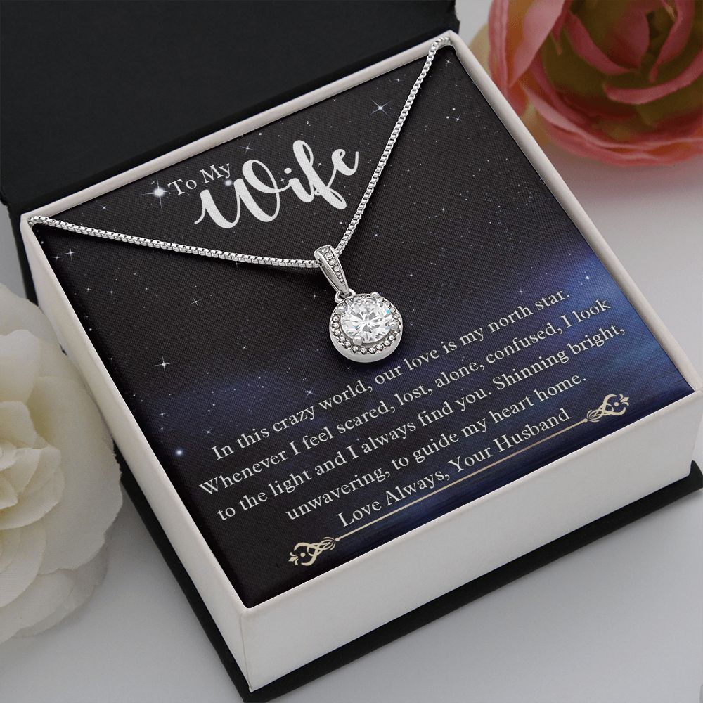 To My Wife, Our Love Is My North Star, Eternal Hope Necklace For Wife With Message Card, Birthday, Valentine's Day Gift For Her
