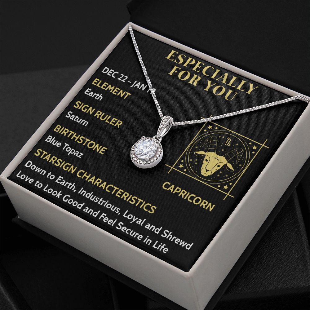 ESPECIALLY FOR YOU, CAPRICORN MESSAGE CARD WITH ETERNAL HOPE NECKLACE, ZODIAC MESSAGE CARD, GIFT FOR HER