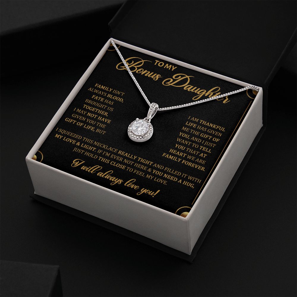 TO MY BONUS DAUGHTER, ETERNAL HOPE NECKLACE WITH MESSAGE CARD, BIRTHDAY AND DAUGHTERS DAY GIFT FOR HER