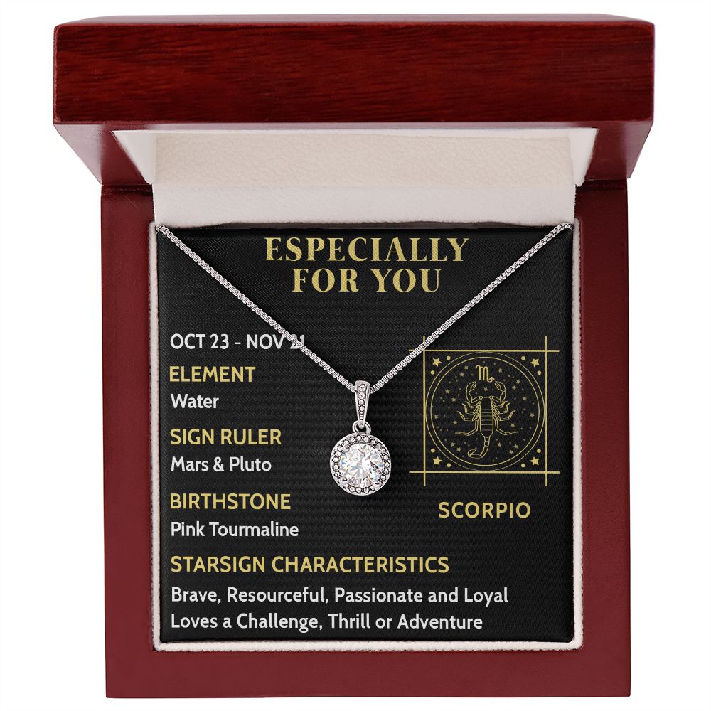ESPECIALLY FOR YOU, SCORPIO MESSAGE CARD WITH ETERNAL HOPE NECKLACE, ZODIAC MESSAGE CARD, GIFT FOR HER