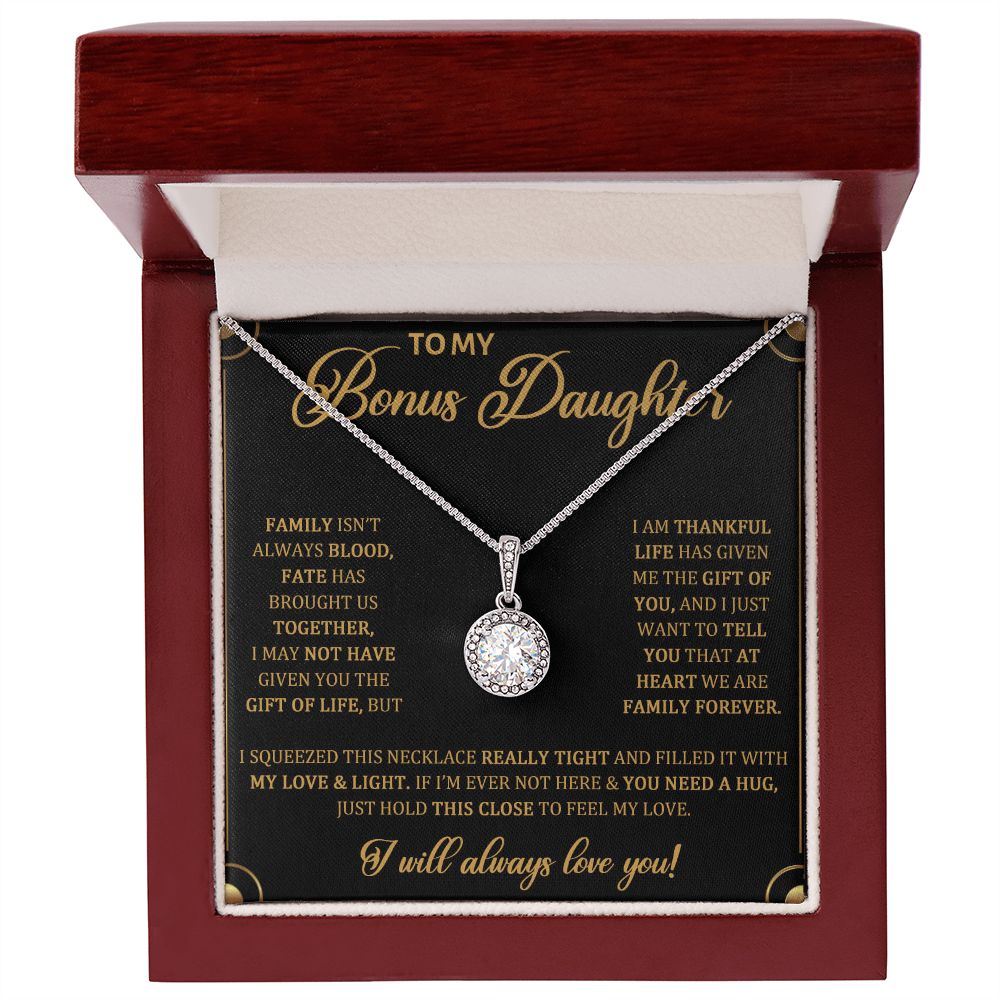 TO MY BONUS DAUGHTER, ETERNAL HOPE NECKLACE WITH MESSAGE CARD, BIRTHDAY AND DAUGHTERS DAY GIFT FOR HER