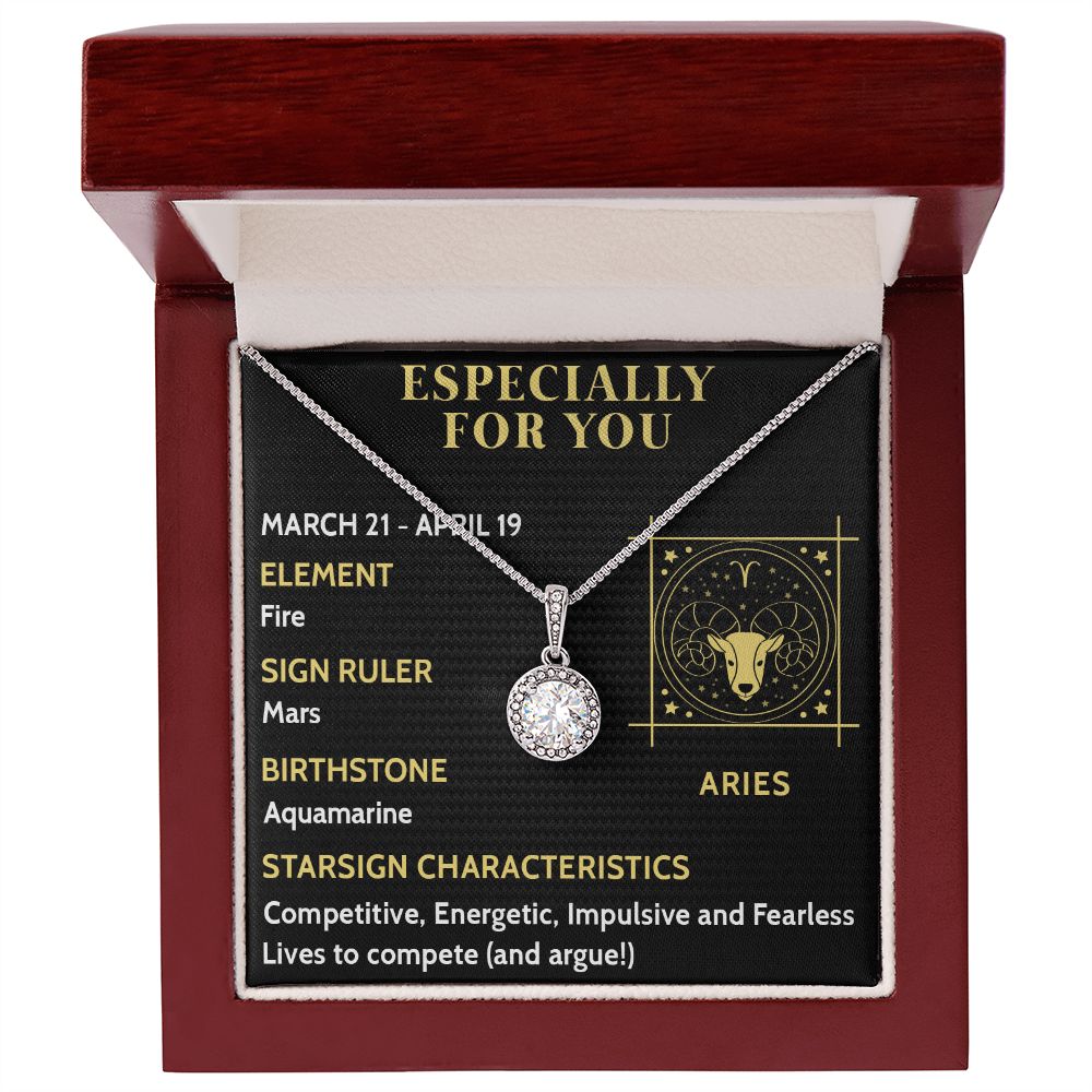 ESPECIALLY FOR YOU, ARIES MESSAGE CARD WITH ETERNAL HOPE NECKLACE, ZODIAC MESSAGE CARD, GIFT FOR HER