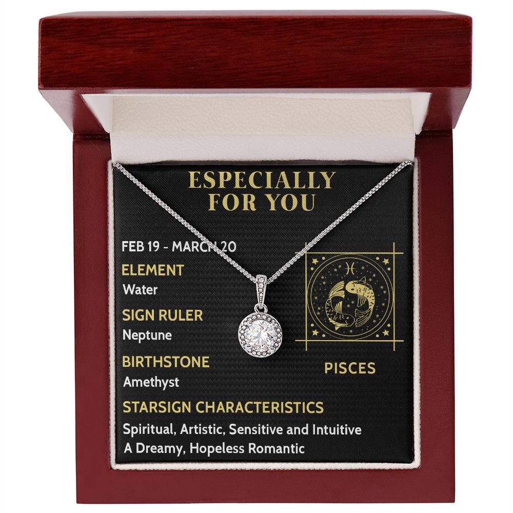 ESPECIALLY FOR YOU, PISCES MESSAGE CARD WITH ETERNAL HOPE NECKLACE, ZODIAC MESSAGE CARD, GIFT FOR HER