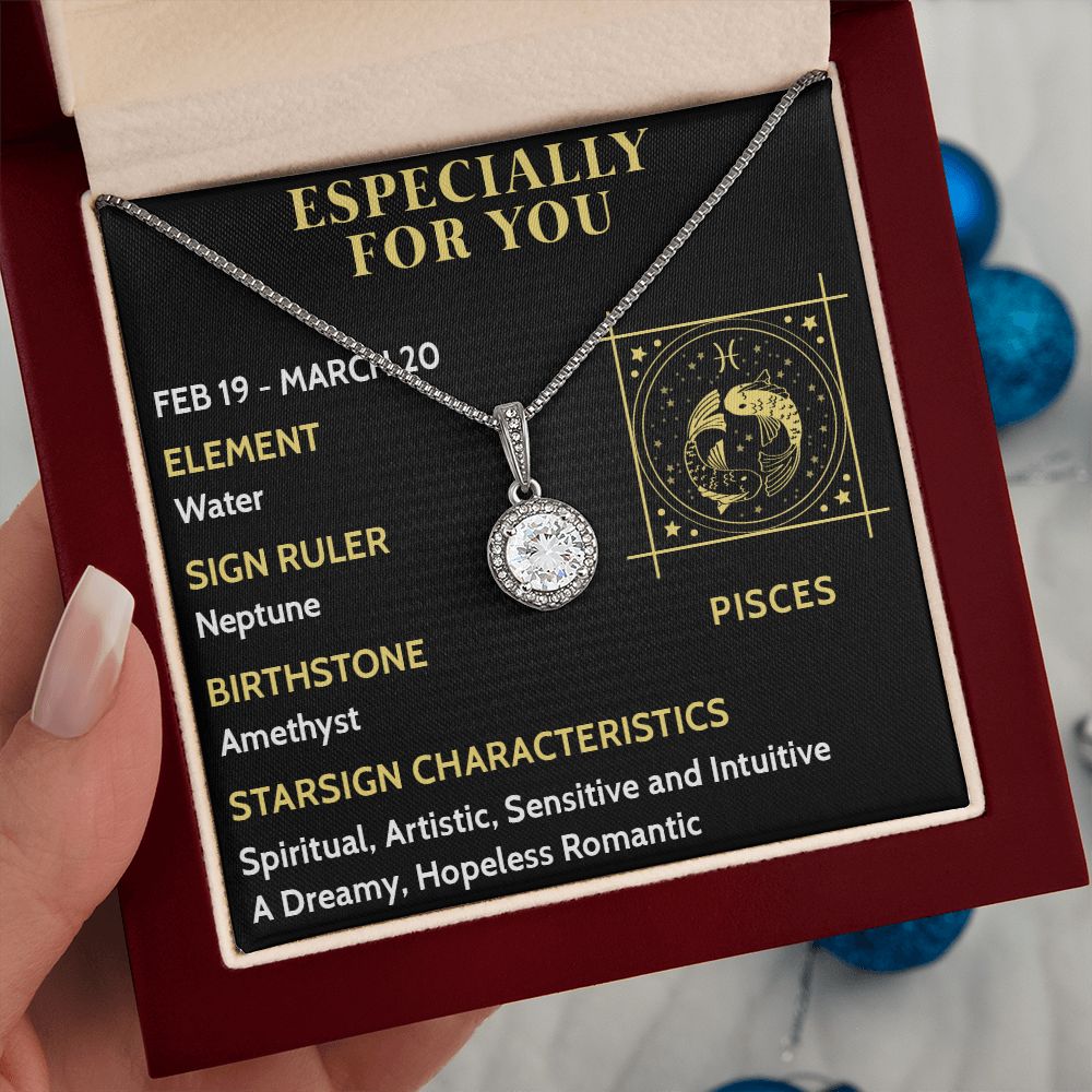 ESPECIALLY FOR YOU, PISCES MESSAGE CARD WITH ETERNAL HOPE NECKLACE, ZODIAC MESSAGE CARD, GIFT FOR HER