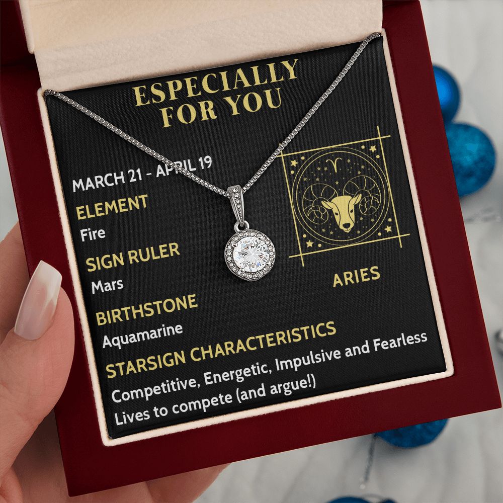 ESPECIALLY FOR YOU, ARIES MESSAGE CARD WITH ETERNAL HOPE NECKLACE, ZODIAC MESSAGE CARD, GIFT FOR HER