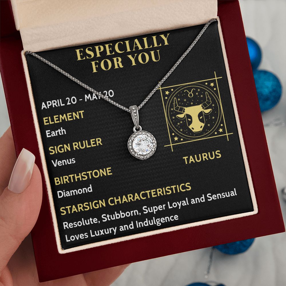 ESPECIALLY FOR YOU, TAURUS MESSAGE CARD WITH ETERNAL HOPE NECKLACE, ZODIAC MESSAGE CARD, GIFT FOR HER