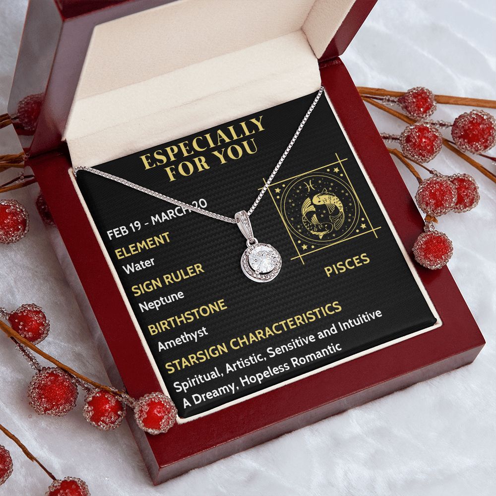 ESPECIALLY FOR YOU, PISCES MESSAGE CARD WITH ETERNAL HOPE NECKLACE, ZODIAC MESSAGE CARD, GIFT FOR HER