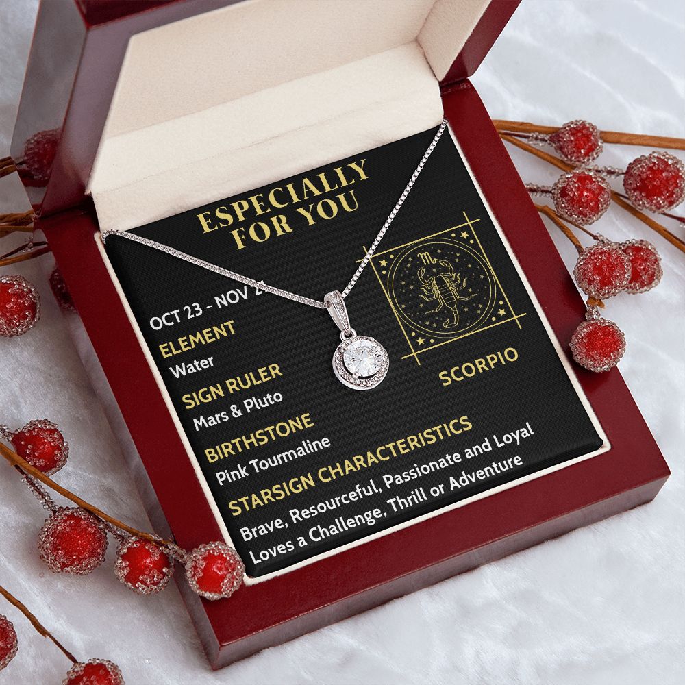 ESPECIALLY FOR YOU, SCORPIO MESSAGE CARD WITH ETERNAL HOPE NECKLACE, ZODIAC MESSAGE CARD, GIFT FOR HER