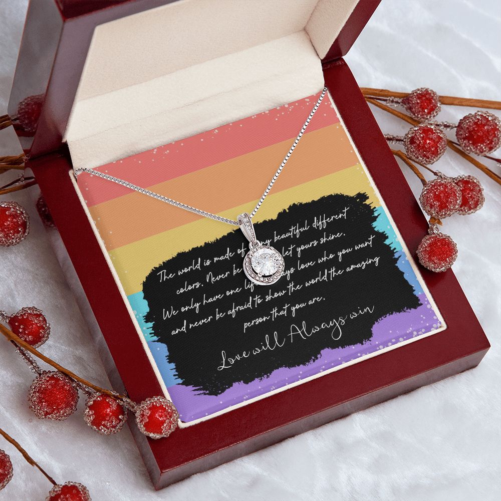 LOVE WILL ALWAYS WIN, ETERNAL HOPE NECKLACE FOR SOULMATE, FOR YOUR LGBTQ PARTNER, WITH MESSAGE CARD, PRIDE NECKLACE,