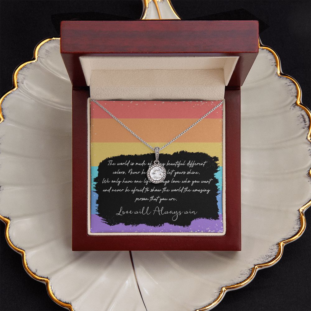 LOVE WILL ALWAYS WIN, ETERNAL HOPE NECKLACE FOR SOULMATE, FOR YOUR LGBTQ PARTNER, WITH MESSAGE CARD, PRIDE NECKLACE,