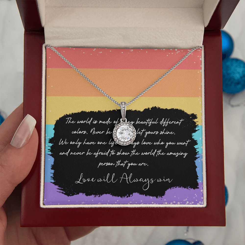 LOVE WILL ALWAYS WIN, ETERNAL HOPE NECKLACE FOR SOULMATE, FOR YOUR LGBTQ PARTNER, WITH MESSAGE CARD, PRIDE NECKLACE,