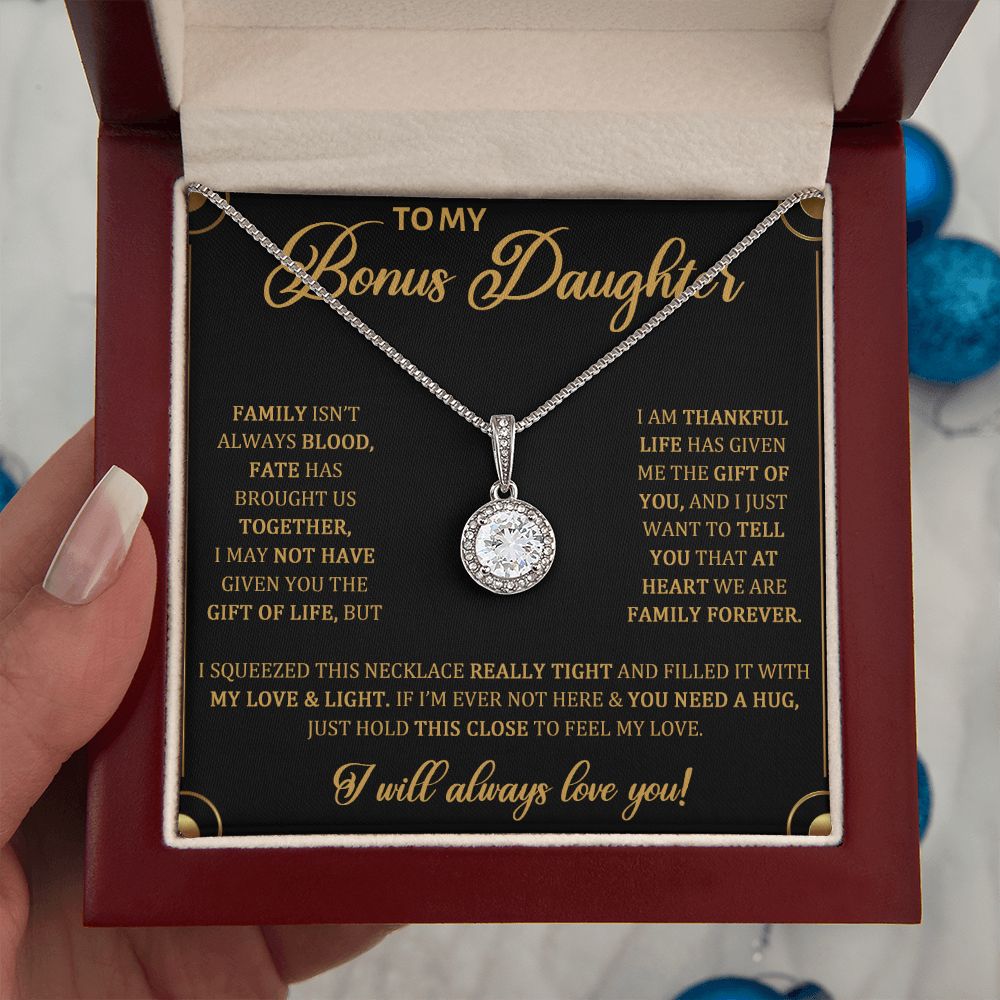 TO MY BONUS DAUGHTER, ETERNAL HOPE NECKLACE WITH MESSAGE CARD, BIRTHDAY AND DAUGHTERS DAY GIFT FOR HER