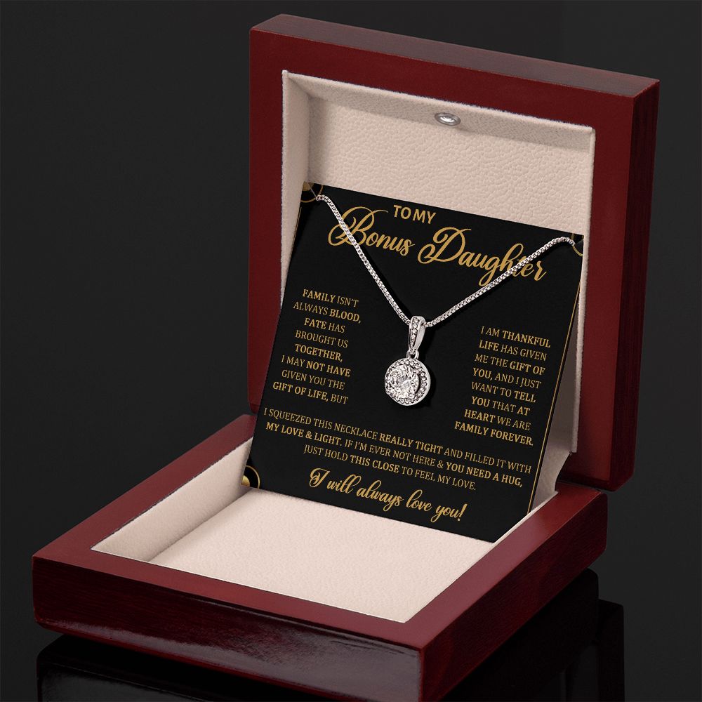 TO MY BONUS DAUGHTER, ETERNAL HOPE NECKLACE WITH MESSAGE CARD, BIRTHDAY AND DAUGHTERS DAY GIFT FOR HER