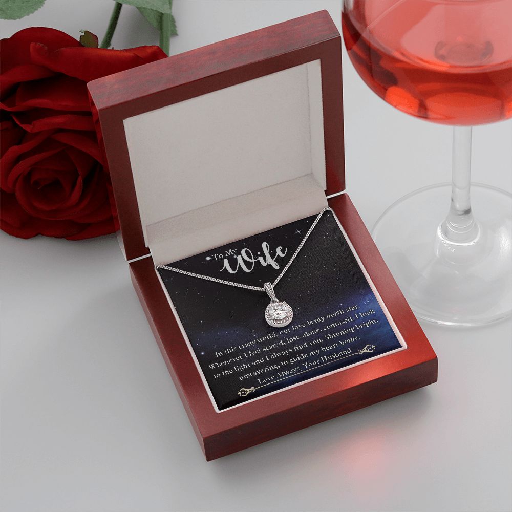 To My Wife, Our Love Is My North Star, Eternal Hope Necklace For Wife With Message Card, Birthday, Valentine's Day Gift For Her