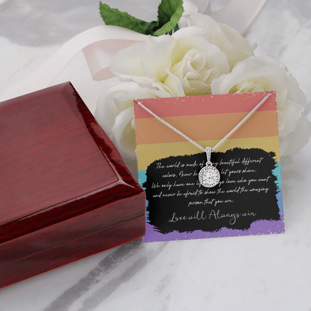 LOVE WILL ALWAYS WIN, ETERNAL HOPE NECKLACE FOR SOULMATE, FOR YOUR LGBTQ PARTNER, WITH MESSAGE CARD, PRIDE NECKLACE,