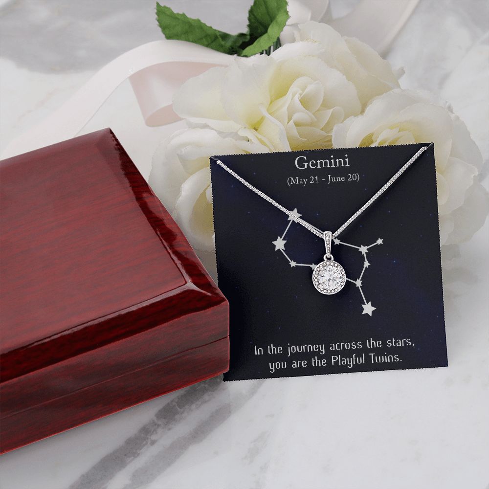 YOU ARE THE PLAYFUL TWINS, GEMINI MESSAGE CARD WITH ETERNAL HOPE NECKLACE, ZODIAC MESSAGE CARD, GIFT FOR HER