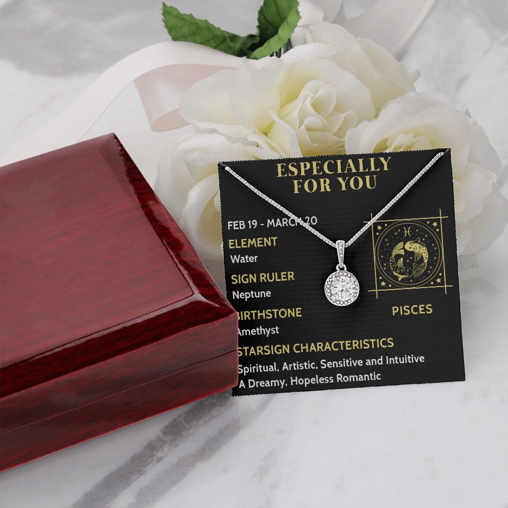 ESPECIALLY FOR YOU, PISCES MESSAGE CARD WITH ETERNAL HOPE NECKLACE, ZODIAC MESSAGE CARD, GIFT FOR HER