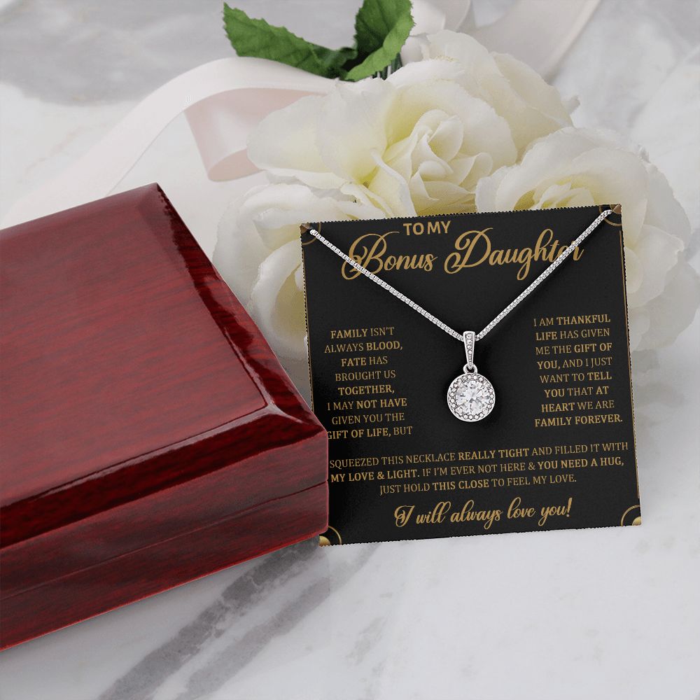 TO MY BONUS DAUGHTER, ETERNAL HOPE NECKLACE WITH MESSAGE CARD, BIRTHDAY AND DAUGHTERS DAY GIFT FOR HER