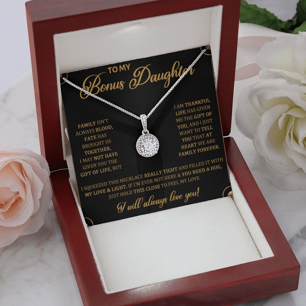 TO MY BONUS DAUGHTER, ETERNAL HOPE NECKLACE WITH MESSAGE CARD, BIRTHDAY AND DAUGHTERS DAY GIFT FOR HER