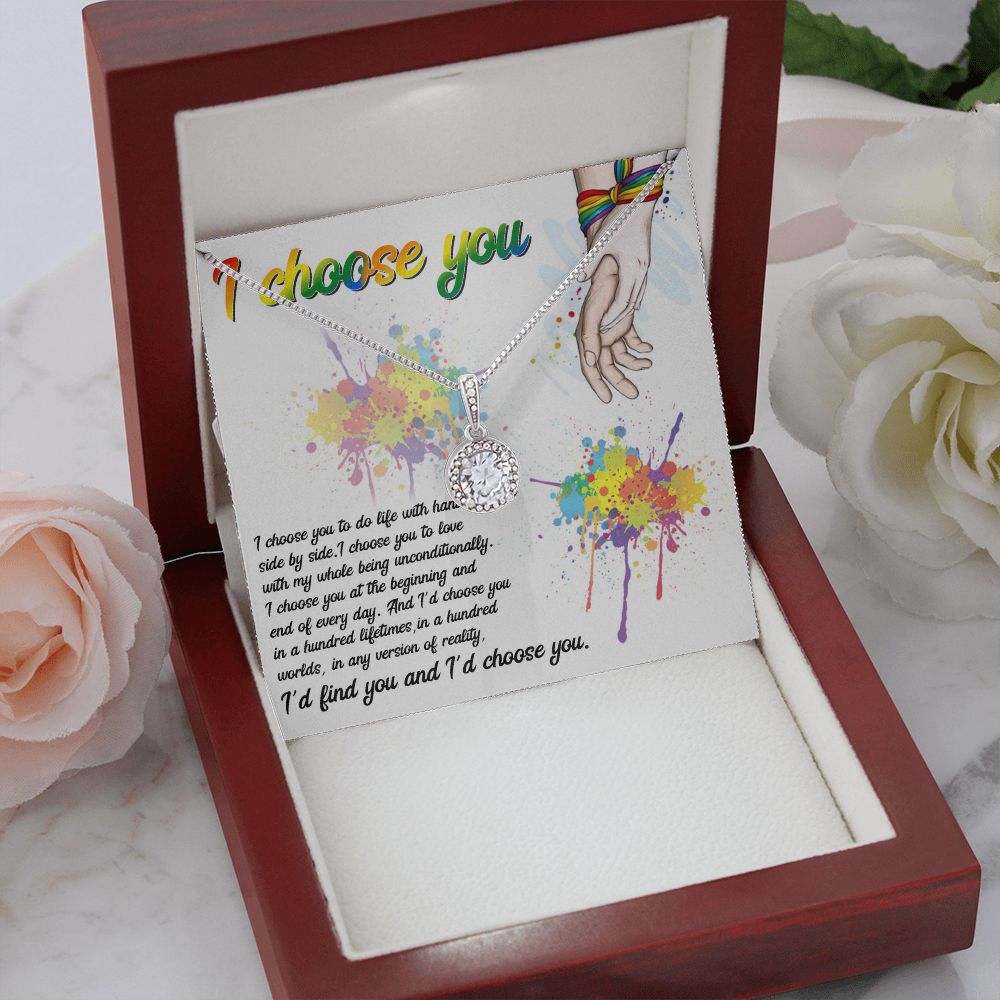 I CHOOSE YOU, ETERNAL HOPE NECKLACE FOR SOULMATE, FOR YOUR LGBTQ PARTNER, WITH MESSAGE CARD, PRIDE NECKLACE,