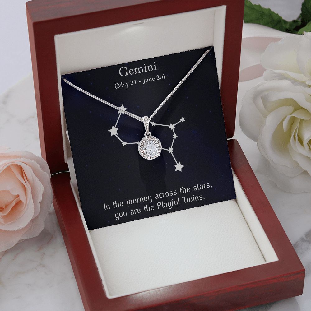 YOU ARE THE PLAYFUL TWINS, GEMINI MESSAGE CARD WITH ETERNAL HOPE NECKLACE, ZODIAC MESSAGE CARD, GIFT FOR HER
