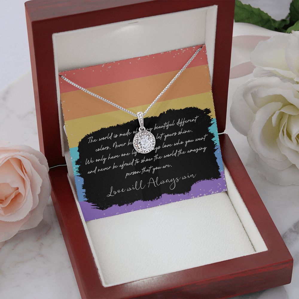 LOVE WILL ALWAYS WIN, ETERNAL HOPE NECKLACE FOR SOULMATE, FOR YOUR LGBTQ PARTNER, WITH MESSAGE CARD, PRIDE NECKLACE,