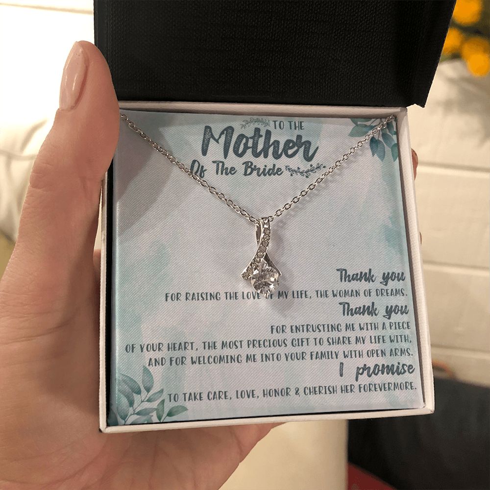 TO THE MOTHER OF THE BRIDE, ALLURING BEAUTY NECKLACE FOR MOM-IN-LAW, NECKLACE WITH MESSAGE CARD, BIRTHDAY, MOTHER'S DAY GIFT FOR HER