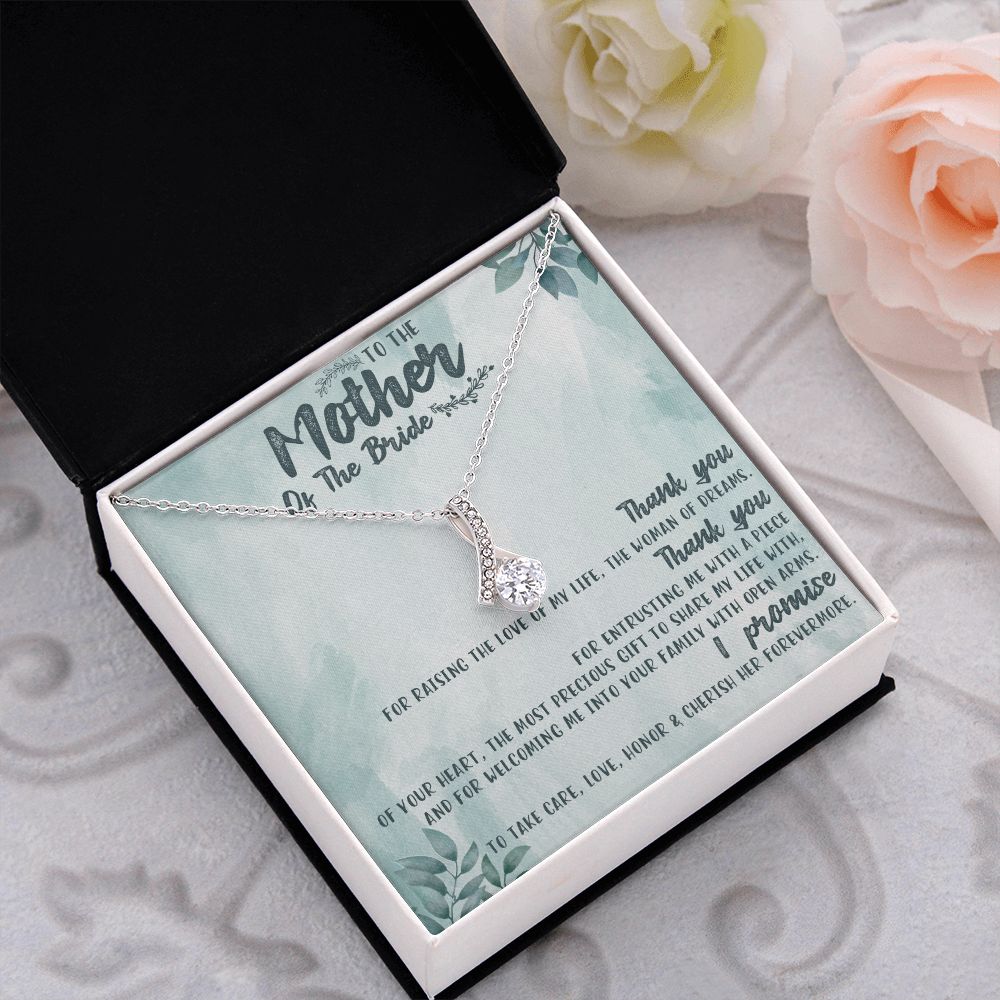 TO THE MOTHER OF THE BRIDE, ALLURING BEAUTY NECKLACE FOR MOM-IN-LAW, NECKLACE WITH MESSAGE CARD, BIRTHDAY, MOTHER'S DAY GIFT FOR HER