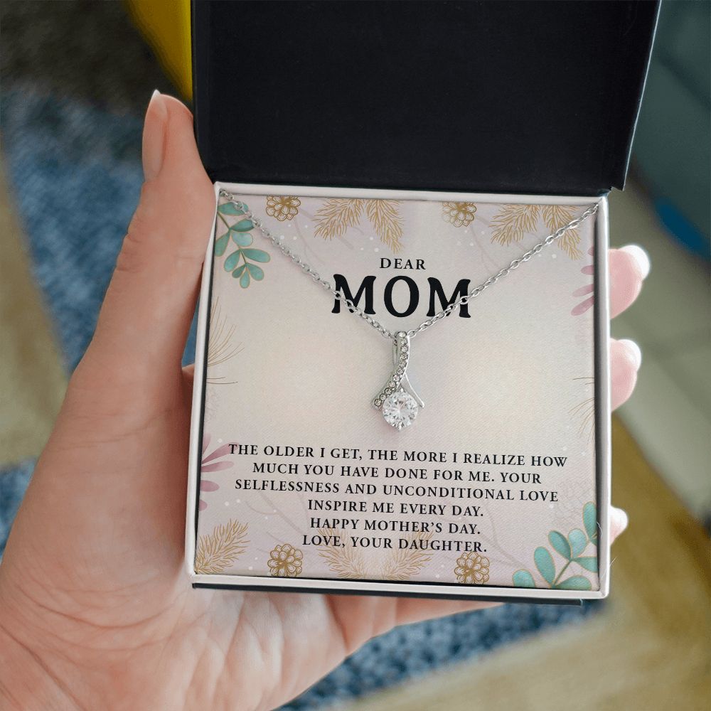 DEAR MOM, HAPPY MOTHERS DAY, ALLURING BEAUTY NECKLACE FOR MOM, NECKLACE WITH MESSAGE CARD, MOTHER'S DAY GIFT FOR HER, FROM DAUGHTER