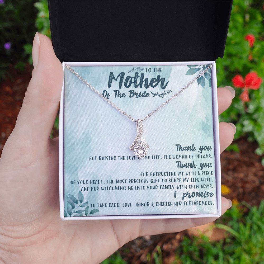 TO THE MOTHER OF THE BRIDE, ALLURING BEAUTY NECKLACE FOR MOM-IN-LAW, NECKLACE WITH MESSAGE CARD, BIRTHDAY, MOTHER'S DAY GIFT FOR HER