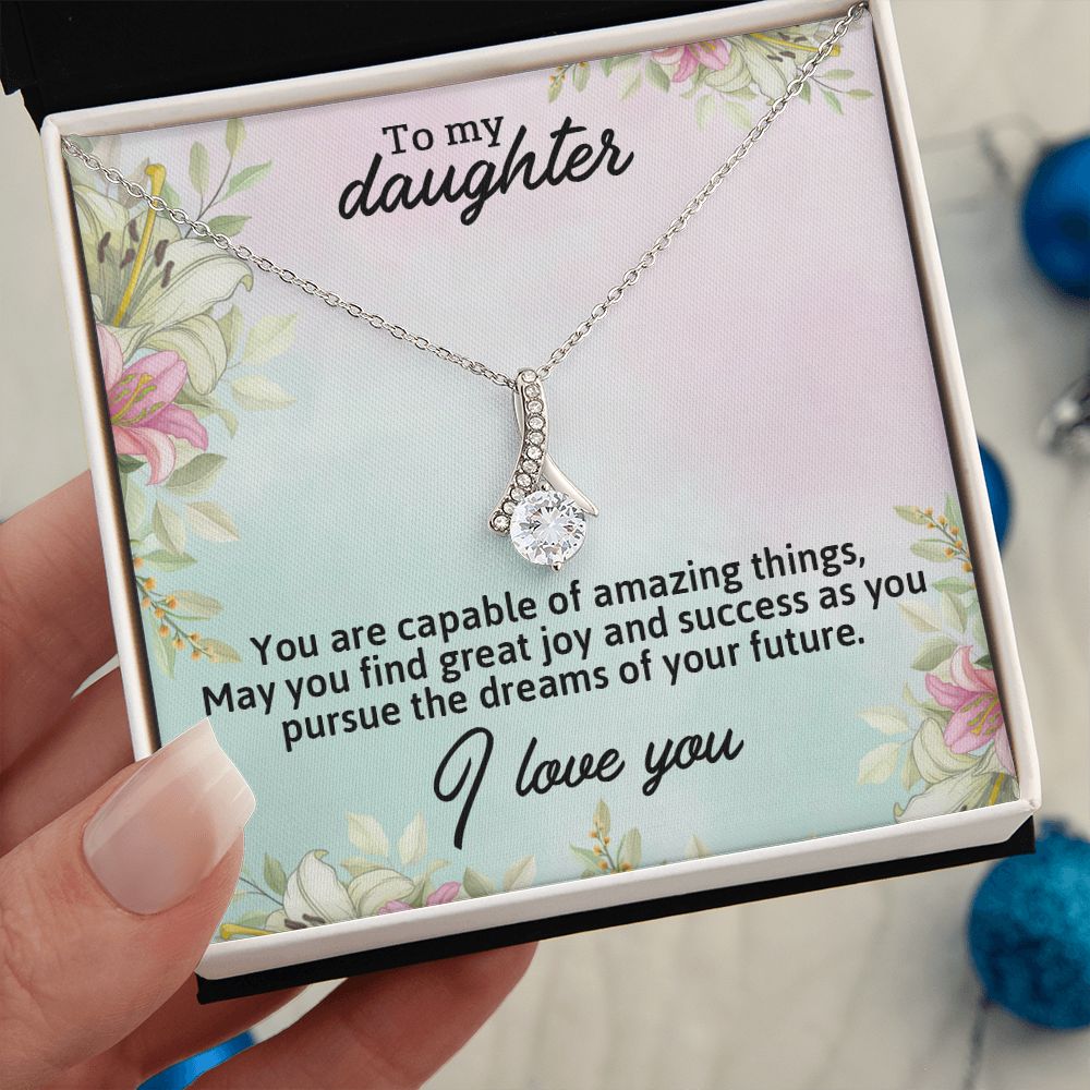 TO MY DAUGHTER, I LOVE YOU, LOVE KNOT NECKLACE WITH MESSAGE CARD, BIRTHDAY AND DAUGHTERS DAY GIFT FOR HER