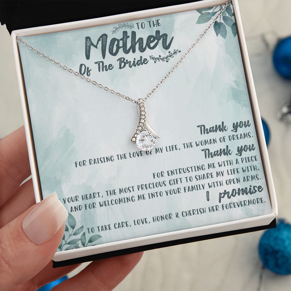 TO THE MOTHER OF THE BRIDE, ALLURING BEAUTY NECKLACE FOR MOM-IN-LAW, NECKLACE WITH MESSAGE CARD, BIRTHDAY, MOTHER'S DAY GIFT FOR HER
