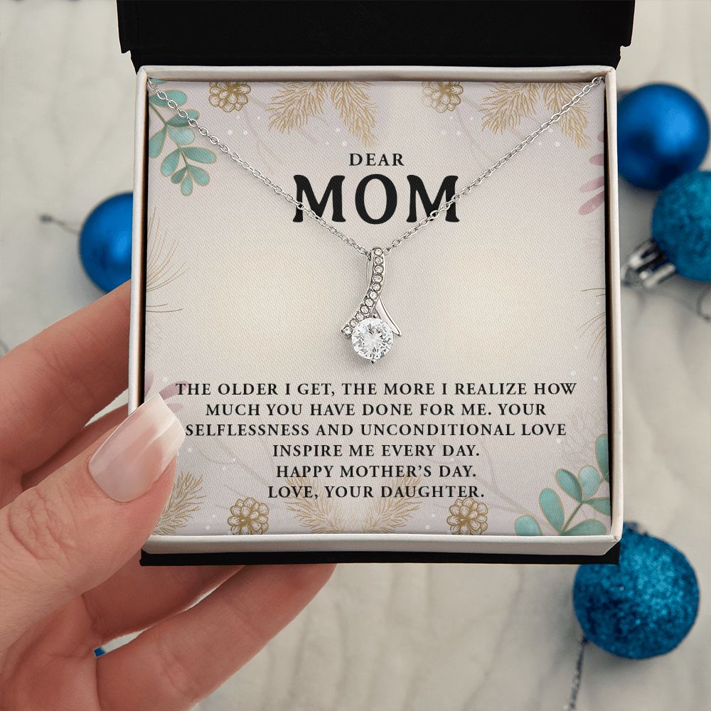 DEAR MOM, HAPPY MOTHERS DAY, ALLURING BEAUTY NECKLACE FOR MOM, NECKLACE WITH MESSAGE CARD, MOTHER'S DAY GIFT FOR HER, FROM DAUGHTER