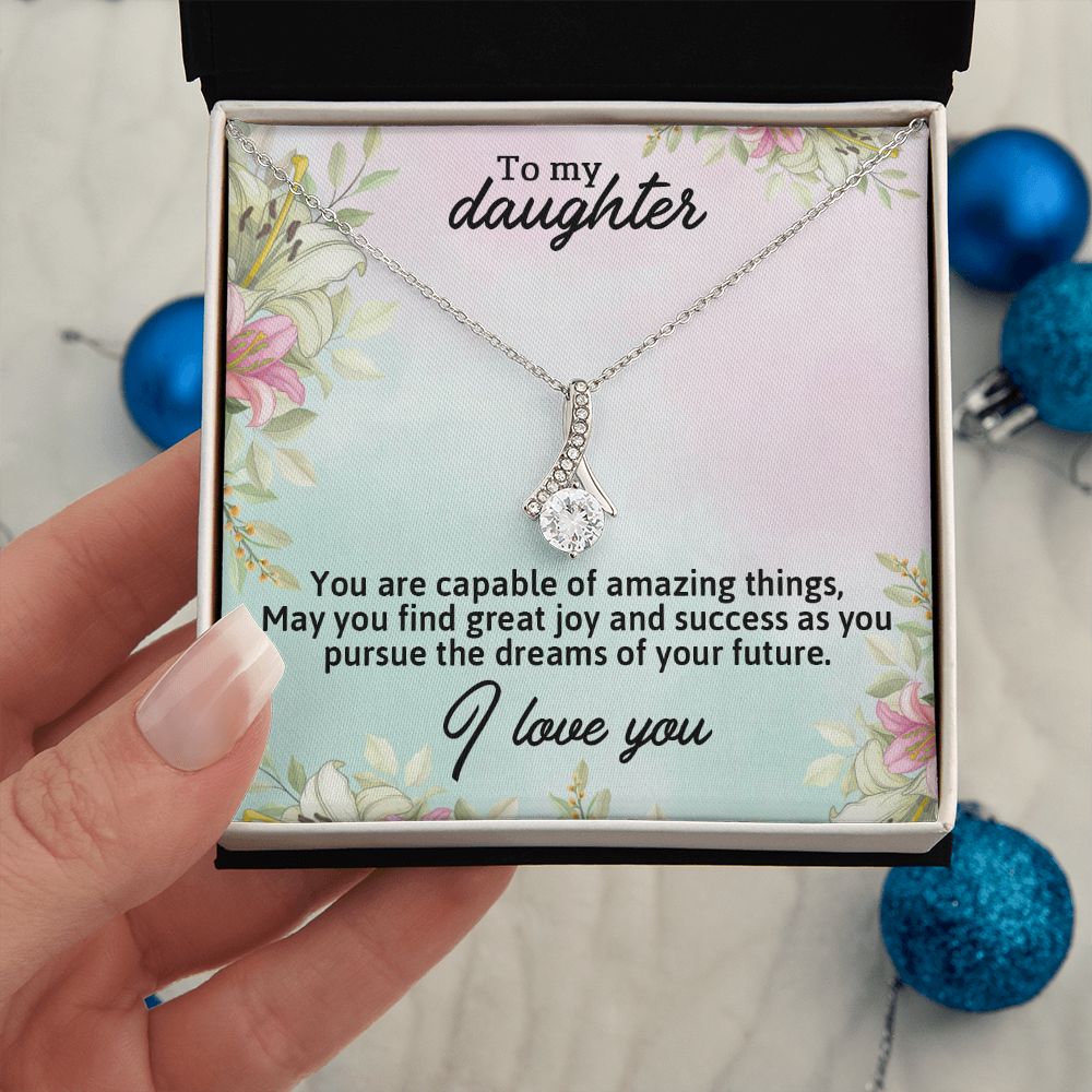 TO MY DAUGHTER, I LOVE YOU, LOVE KNOT NECKLACE WITH MESSAGE CARD, BIRTHDAY AND DAUGHTERS DAY GIFT FOR HER