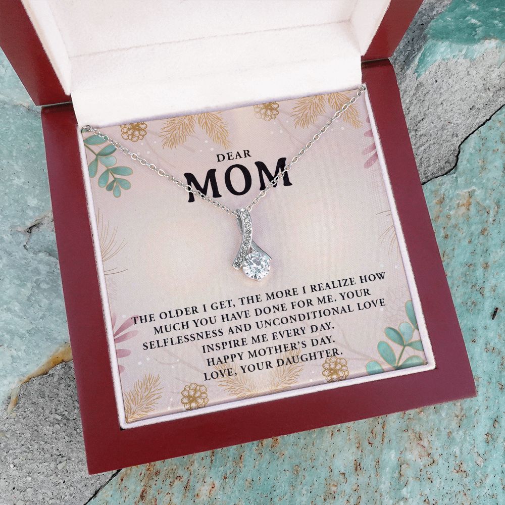 DEAR MOM, HAPPY MOTHERS DAY, ALLURING BEAUTY NECKLACE FOR MOM, NECKLACE WITH MESSAGE CARD, MOTHER'S DAY GIFT FOR HER, FROM DAUGHTER