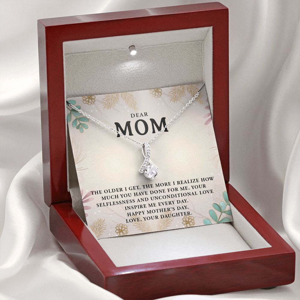 DEAR MOM, HAPPY MOTHERS DAY, ALLURING BEAUTY NECKLACE FOR MOM, NECKLACE WITH MESSAGE CARD, MOTHER'S DAY GIFT FOR HER, FROM DAUGHTER