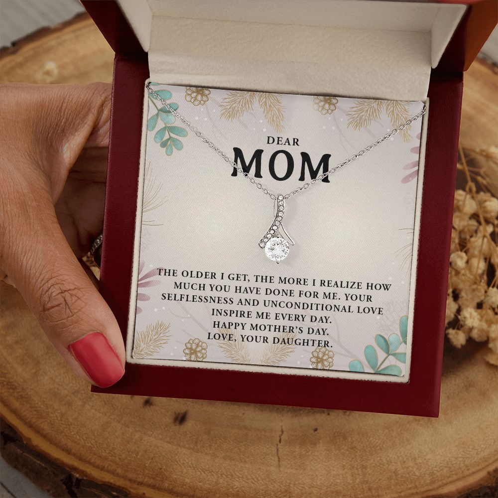 DEAR MOM, HAPPY MOTHERS DAY, ALLURING BEAUTY NECKLACE FOR MOM, NECKLACE WITH MESSAGE CARD, MOTHER'S DAY GIFT FOR HER, FROM DAUGHTER