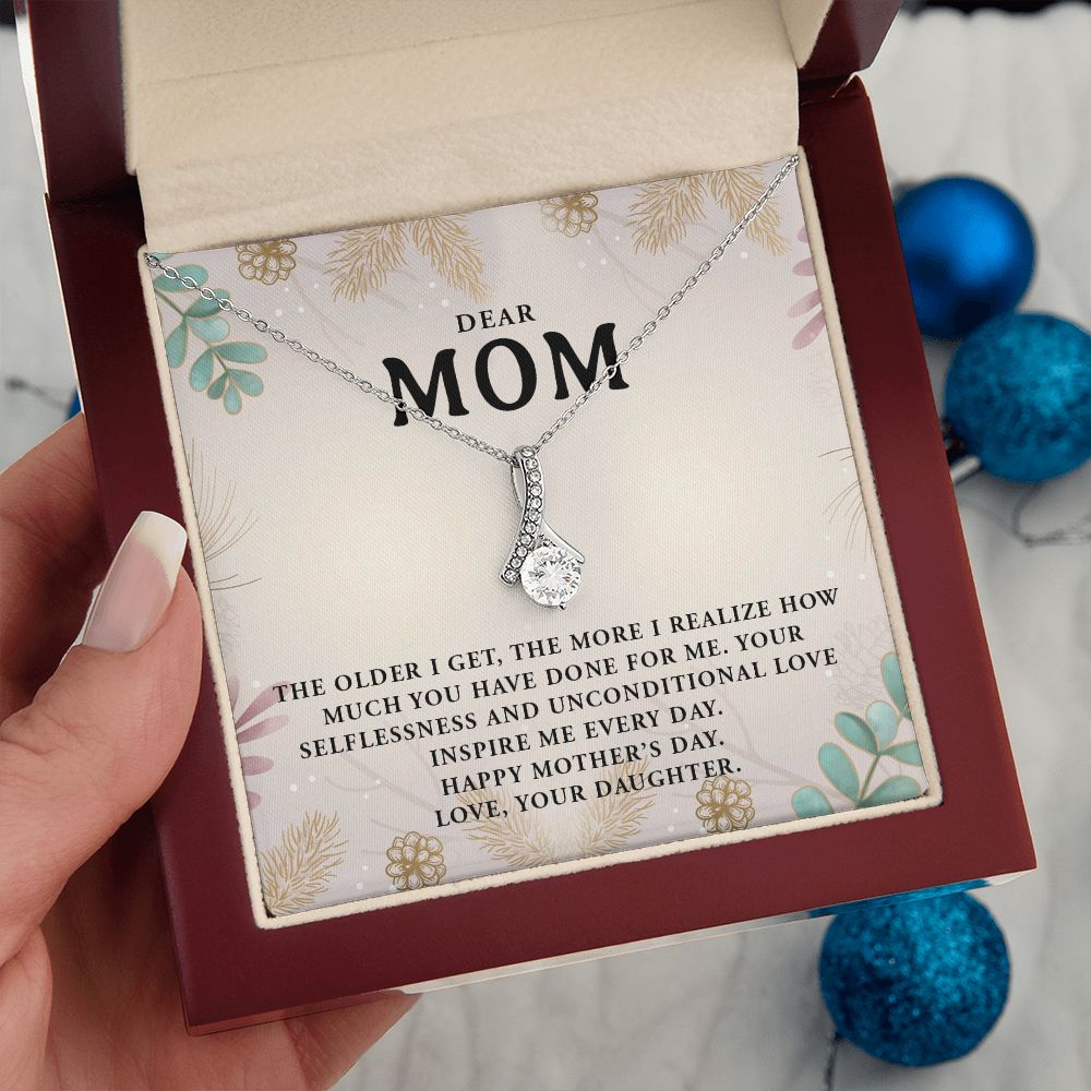 DEAR MOM, HAPPY MOTHERS DAY, ALLURING BEAUTY NECKLACE FOR MOM, NECKLACE WITH MESSAGE CARD, MOTHER'S DAY GIFT FOR HER, FROM DAUGHTER