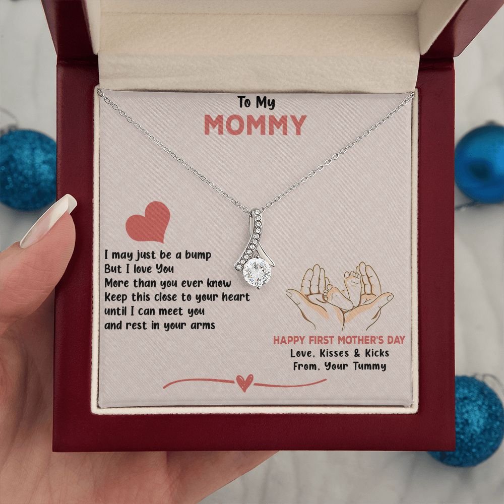 TO MY MOMMY, HAPPY FIRST MOTHERS DAY, ALLURING BEAUTY NECKLACE FOR MOM TO BE, NECKLACE WITH MESSAGE CARD, MOTHER'S DAY GIFT FOR HER