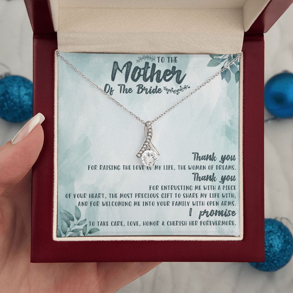 TO THE MOTHER OF THE BRIDE, ALLURING BEAUTY NECKLACE FOR MOM-IN-LAW, NECKLACE WITH MESSAGE CARD, BIRTHDAY, MOTHER'S DAY GIFT FOR HER