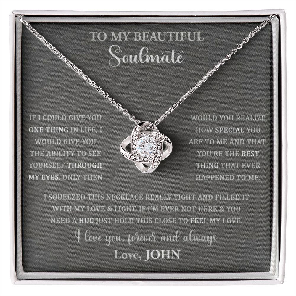 To My Beautiful Soulmate Love Knot Necklace Gift, Pendant For Her, Gift For Anniversary, Romantic Birthday Gift For Her, Jewelry For Her