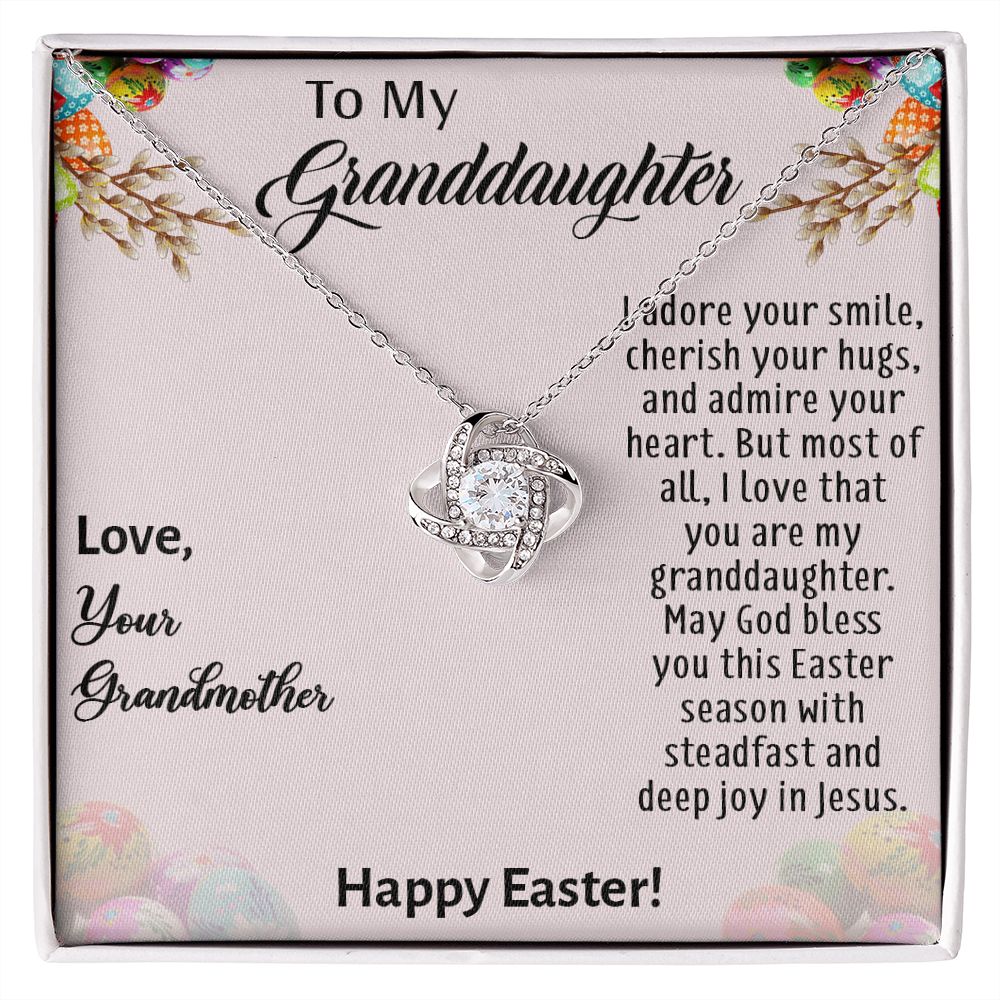 TO MY GRANDDAUGHTER, HAPPY EASTER, INTERLOCKING HEART NECKLACE WITH MESSAGE CARD, EASTER DAY GIFT FROM GRANDMOTHER