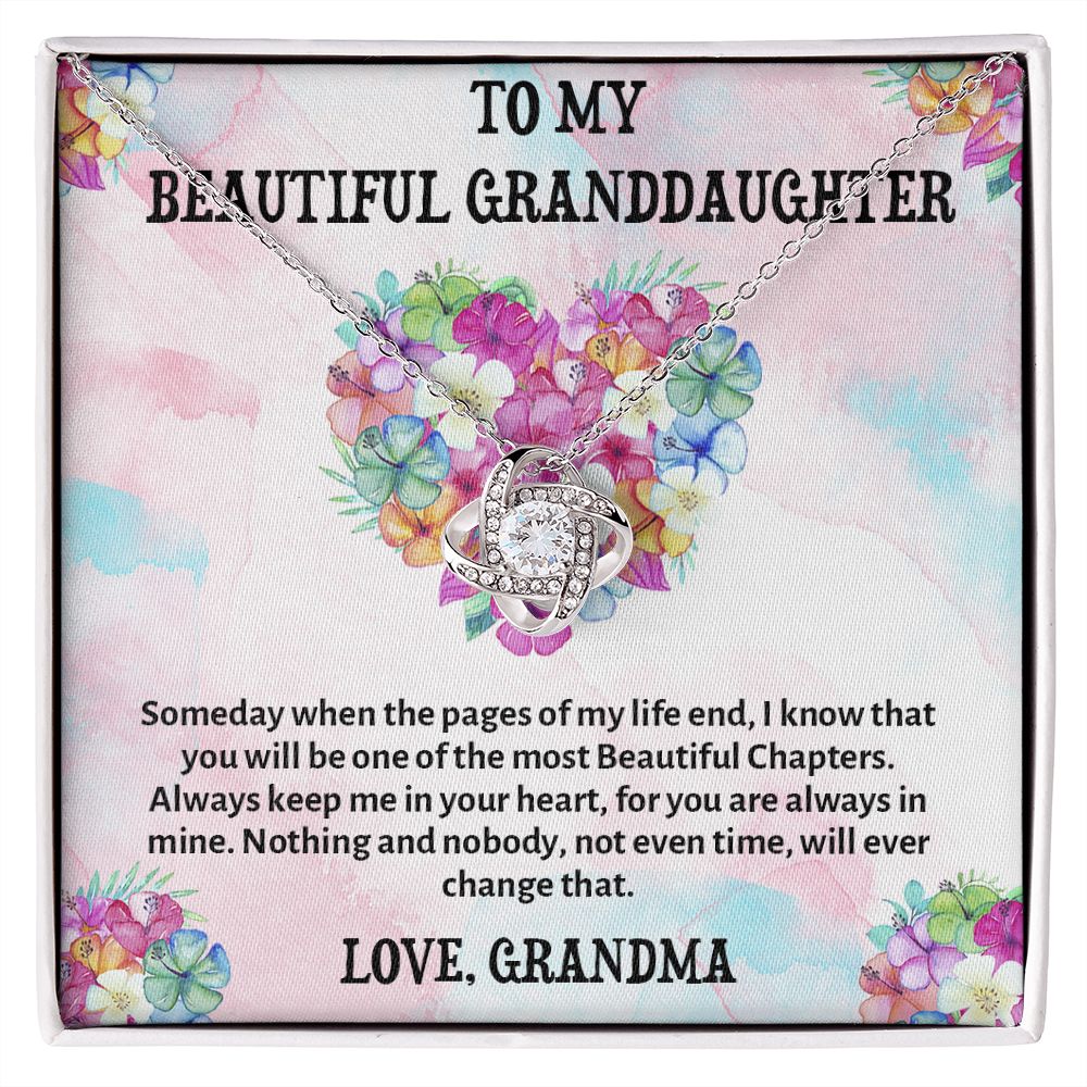 TO MY BEAUTIFUL GRANDDAUGHTER, LOVE KNOT NECKLACE WITH MESSAGE CARD FOR GRANDDAUGHTER, BIRTHDAY GIFT FOR HER, FROM GRANDMA