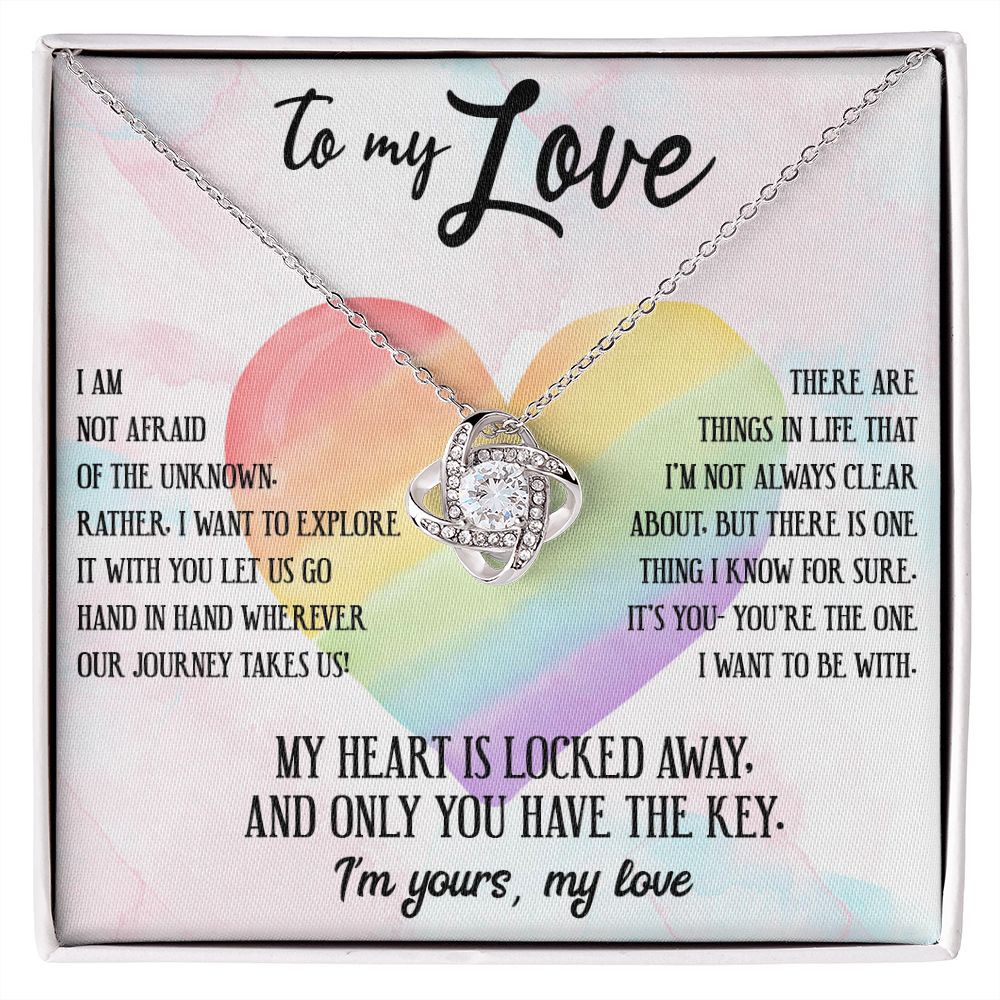 TO MY LOVE, LOVE KNOT NECKLACE FOR SOULMATE, FOR YOUR LGBTQ PARTNER, WITH MESSAGE CARD, PRIDE NECKLACE,