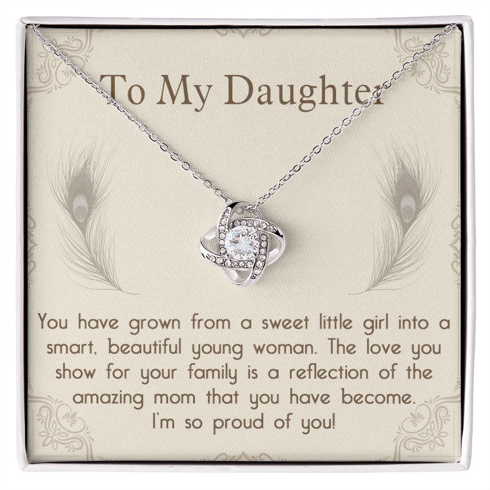 TO MY DAUGHTER, LOVE KNOT NECKLACE WITH MESSAGE CARD, BIRTHDAY AND DAUGHTERS DAY GIFT FOR HER