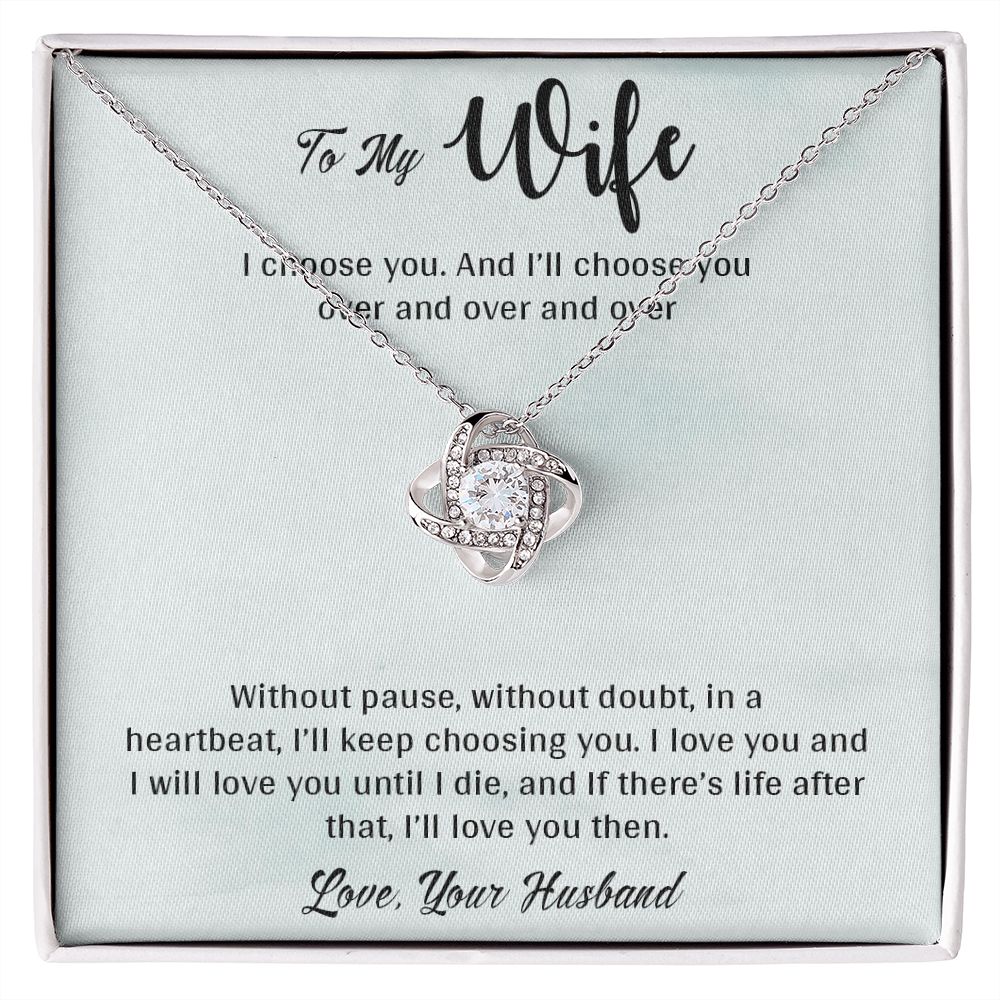 TO MY WIFE, LOVE KNOT NECKLACE, NECKLACE FOR WIFE WITH MESSAGE CARD, GIFT FOR HER