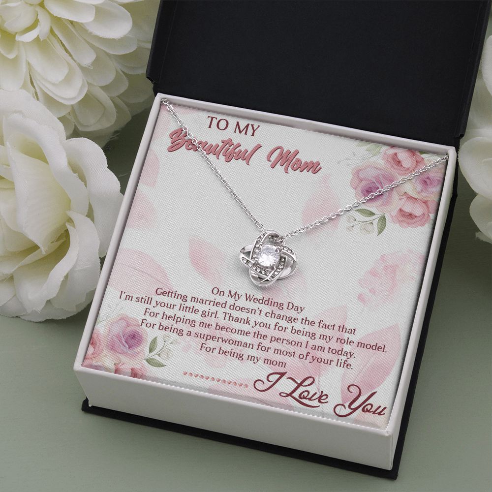 TO MY BEAUTIFUL MOM, LOVE KNOT NECKLACE FOR MOM, NECKLACE WITH MESSAGE CARD, BIRTHDAY, MOTHER'S DAY GIFT FOR HER