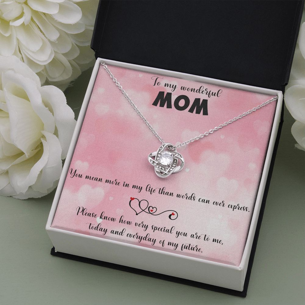TO MY WONDERFUL MOM LOVE KNOT NECKLACE FOR MOM, NECKLACE WITH MESSAGE CARD, BIRTHDAY, MOTHER'S DAY GIFT FOR HER