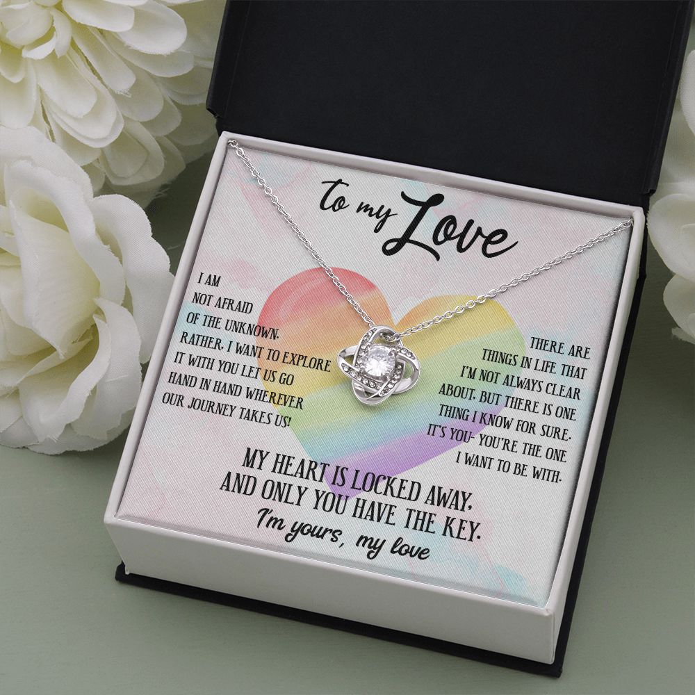 TO MY LOVE, LOVE KNOT NECKLACE FOR SOULMATE, FOR YOUR LGBTQ PARTNER, WITH MESSAGE CARD, PRIDE NECKLACE,