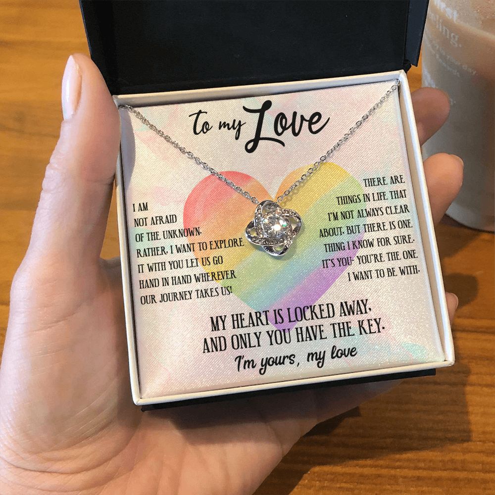 TO MY LOVE, LOVE KNOT NECKLACE FOR SOULMATE, FOR YOUR LGBTQ PARTNER, WITH MESSAGE CARD, PRIDE NECKLACE,